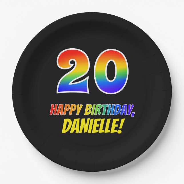 20th Birthday: Bold, Fun, Simple, Rainbow 20 Paper Plate (Front)