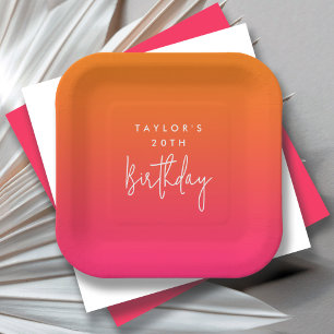 20th Birthday Bold Hot Pink and Orange Colourful Paper Plate