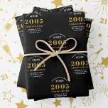 20th Birthday born 2005 Add Name Black Gold Wrapping Paper Sheet<br><div class="desc">A personalised wrapping paper design for that birthday celebration for a special person. Add the name to this vintage retro style black and gold design for a custom birthday gift. Easily edit the name and year with the template provided. A wonderful custom birthday gift. More gifts and party supplies for...</div>