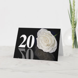 20th Birthday Card with a classic white rose