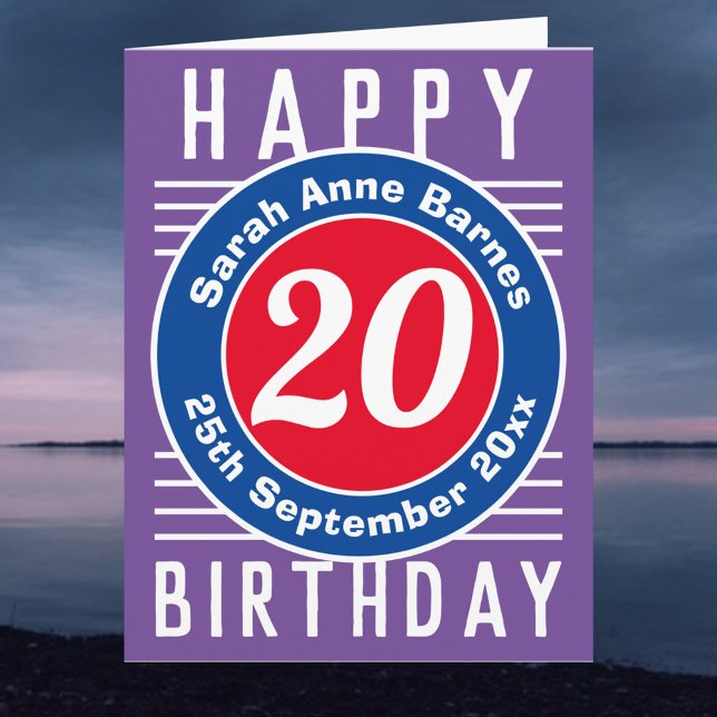 20th Birthday Card with Age, Name, & Date (Creator Uploaded)