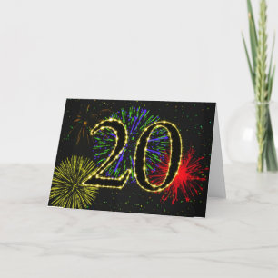 20th Birthday card with fireworks