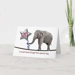 20th Birthday card with tightrope walking elephant