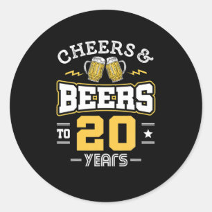 20Th Birthday Cheers And Beers Birthday Classic Round Sticker