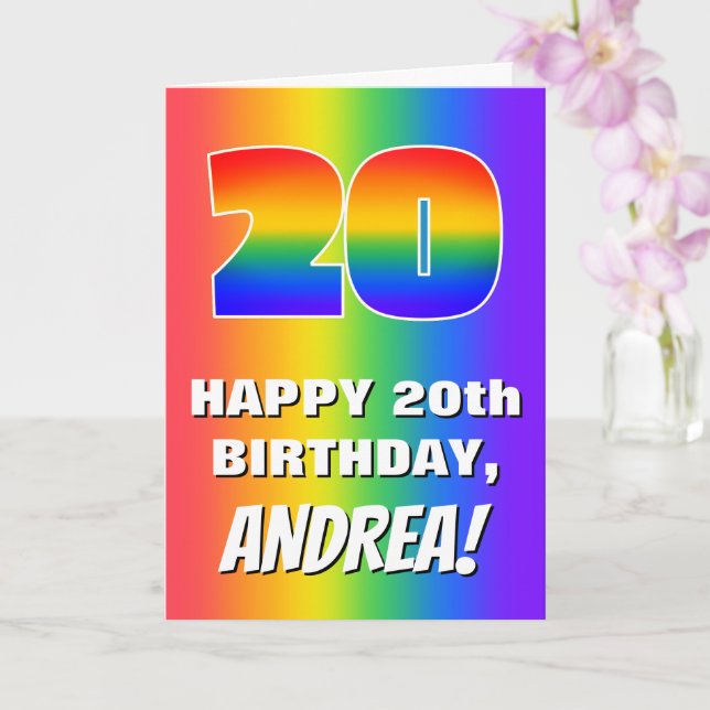 20th Birthday: Colorful, Fun Rainbow Pattern # 20 Card (Orchid)