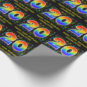 20th Birthday: Colorful Music Symbols, Rainbow 20 Wrapping Paper