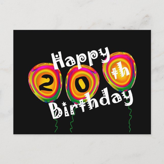 20th Birthday Colourful Balloons Postcard (Front)