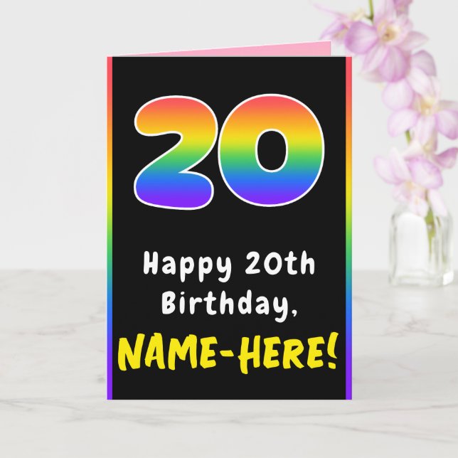 20th Birthday: Colourful Rainbow # 20, Custom Name Card (Orchid)