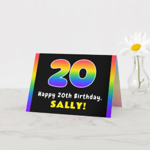 20th Birthday: Colourful Rainbow # 20, Custom Name Card