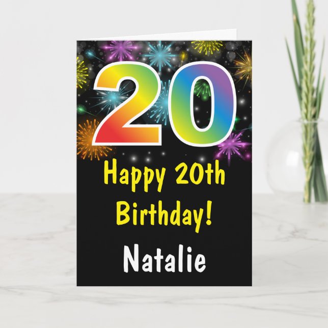 20th Birthday Colourful Rainbow Fireworks Card (Front)