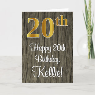 20th Birthday: Elegant Faux Gold Look #, Faux Wood Card