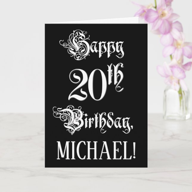20th Birthday: Fancy, Elegant Script + Custom Name Card (Orchid)
