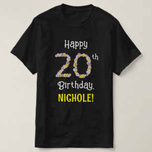 20th Birthday: Floral Flowers Number “20” + Name T-Shirt