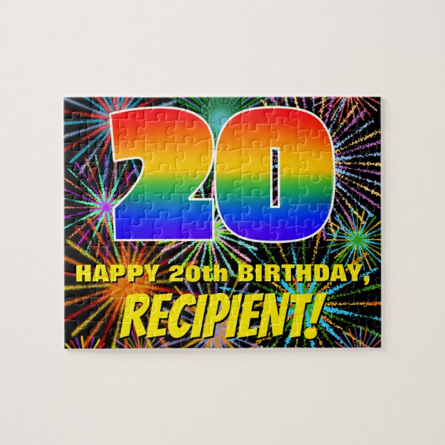 20th Birthday: Fun, Colourful Celebratory Firework Jigsaw Puzzle (Horizontal)