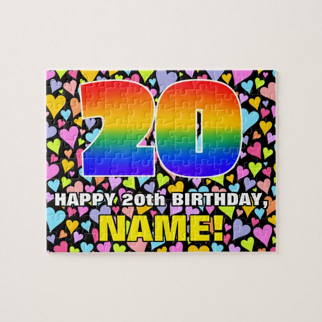 20th Birthday — Fun, Loving Heart Shapes + “20” Jigsaw Puzzle (Horizontal)