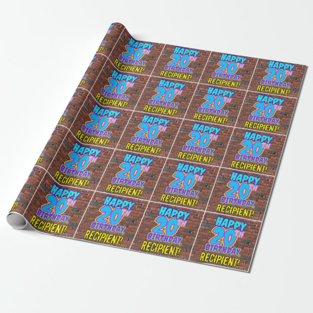 20th Birthday: Fun, Urban Graffiti Inspired Look Wrapping Paper (Unrolled)