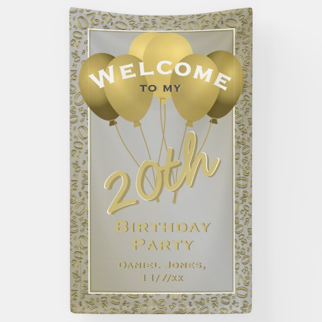 20th Birthday Gold Random Number Pattern 20 Banner (Vertical)
