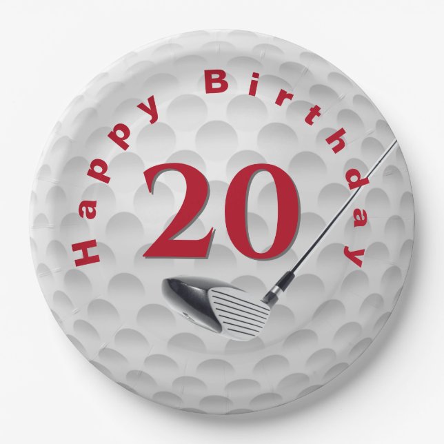 20th Birthday Golf Ball Design Paper Plate (Front)