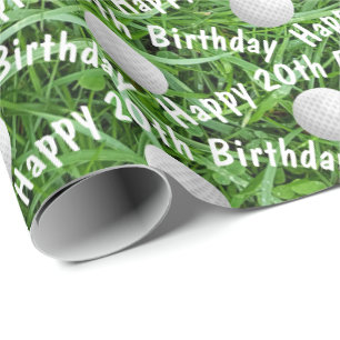 20th Birthday Golf Balls on Grass Wrapping Paper
