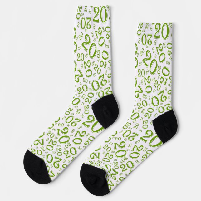 20th Birthday Green Random Number Pattern Socks (Left)