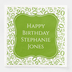 20th Birthday Green/White Bracket Number Pattern Napkin