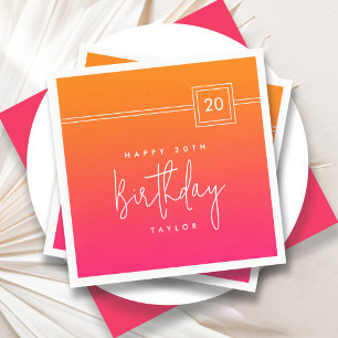 20th Birthday Hot Pink Orange Colourful Napkin