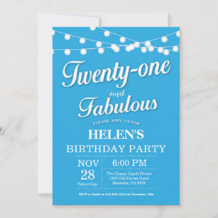 20th Birthday Invitation Blue Fabulous