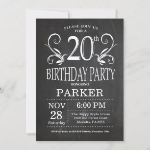 20th Birthday Invitation Chalkboard Floral