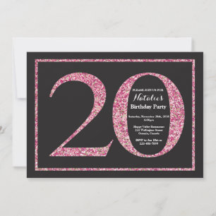20th Birthday Invitation Pink Glitter Chalkboard