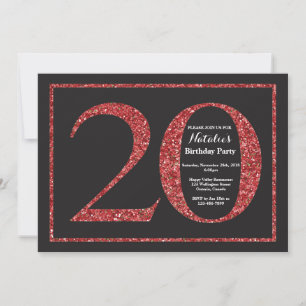 20th Birthday Invitation Red Glitter Chalkboard
