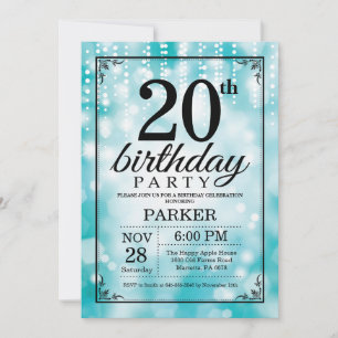 20th Birthday Invitation Teal Glitter