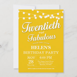 20th Birthday Invitation Yellow Fabulous
