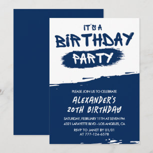 20th birthday invitations Men Graffiti Navy Blue