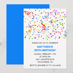20th birthday invitations Rainbow Confetti Boy