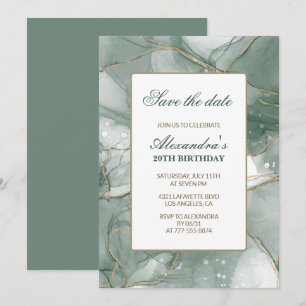 20th birthday invitations Save the date Green