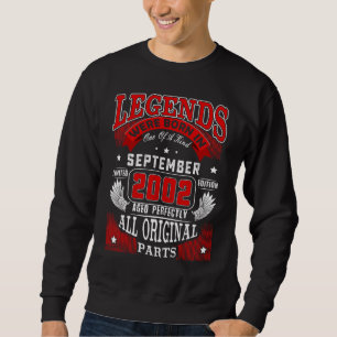 20th Birthday Legends Born In September 2002 20 Y Sweatshirt