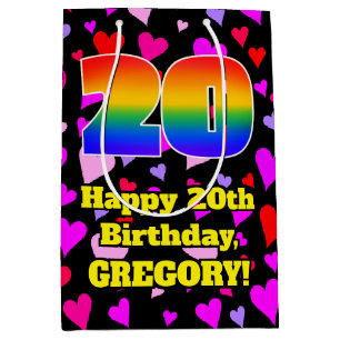 20th Birthday: Loving Hearts Pattern, Rainbow # 20 Medium Gift Bag