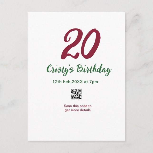 20TH birthday MARON qr code bold retro green Postcard (Front)