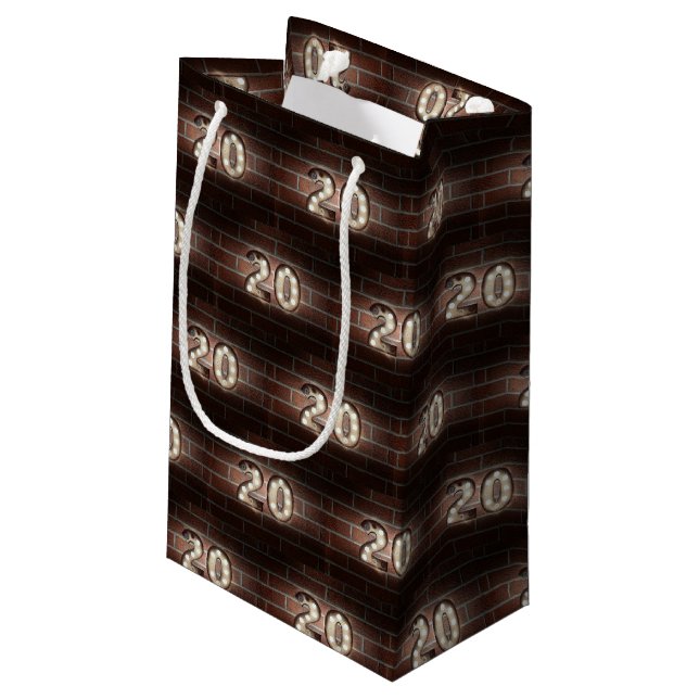 20th birthday-marque lights on brick small gift bag (Back Angled)
