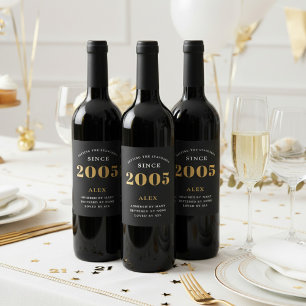 20th Birthday Name 2005 Black Gold Elegant Chic Wine Label