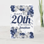 20th Birthday Navy Blue Balloons Card<br><div class="desc">A gorgeous navy and silver balloon happy 20th birthday card. This fabulous design is the perfect way to wish someone a happy twentieth birthday (or any age!) Personalise with our own custom name and message. Blue coloured typography and gorgeous navy blue and silver balloons.</div>