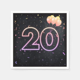 20th Birthday Neon Sign On Black Napkins