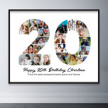 20th Birthday Number 10 Photo Collage Anniversary Poster<br><div class="desc">Mark twenty years of wonderful memories and adventures with this captivating 20th Birthday Number Photo Collage. This customisable template is the perfect blend of creativity and sentiment, allowing you to create a truly memorable gift for your loved one's special day. Capture the essence of ten incredible years in a single...</div>