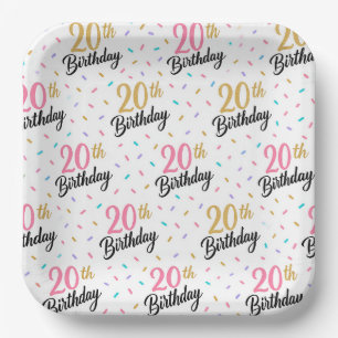 20th Birthday Paper Plates, Twentieth Party Plate