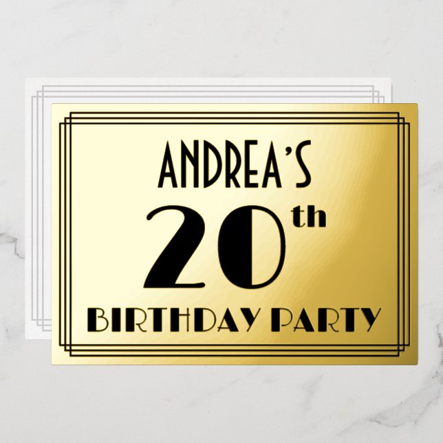 20th Birthday Party — Art Deco Look “20” + Name (Front/Back)