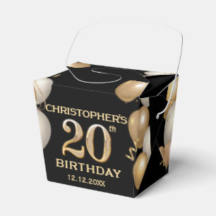 20th Birthday Party Black and Gold Balloons Favour Box