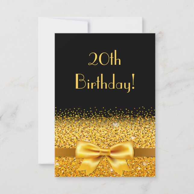 20th birthday party black gold bow invitation (Front)