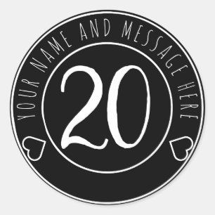 20th Birthday Party Cool Black and White Classic Round Sticker