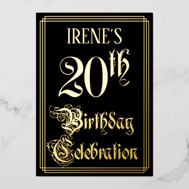 20th Birthday Party — Fancy Script & Custom Name (Front)