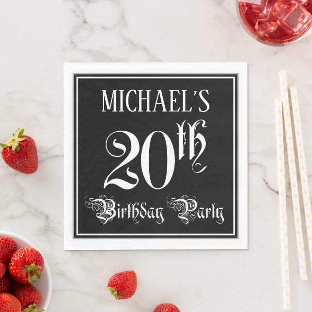 20th Birthday Party — Fancy Script + Custom Name Napkin (Insitu)